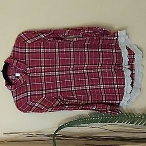 Xhilaration womens red plaid ruffled button up blouse size XL